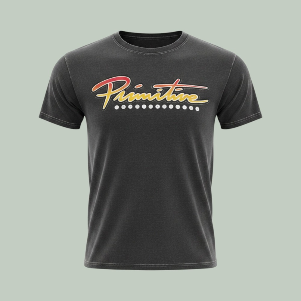 Primitive Skateboarding Mens Graphic T-Shirt Charcoal Gray Script Logo Small